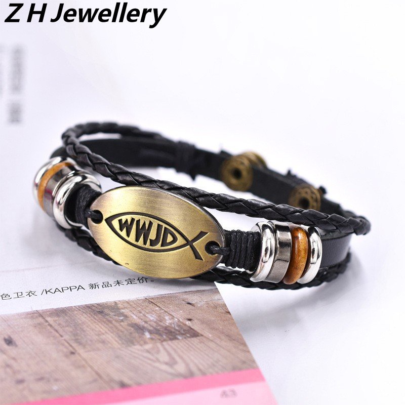 Z H Perhiasan Vintage Manik-Manik Gelang Kulit Pria Dan Wanita Fashion Stainless Steel Pasangan Multilayer Gelang Punk Pesta Rock Perhiasan Aksesoris