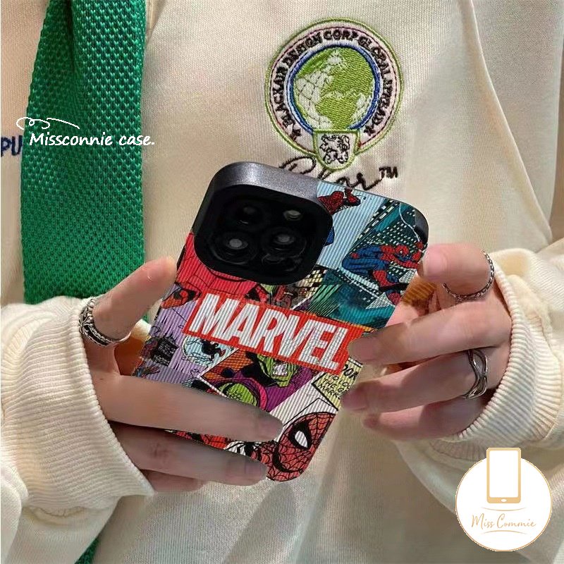 IPHONE Case Spider-Man Kartun Lucu Kompatibel Untuk Iphone11 14 12 13 Pro MAX 7Plus XR X XS Max7 8 Plus Tpu Lembut Trendi Merek M.A.R.V.E.L Silicon Shockproof Mewah Tekstur Kulit Cover