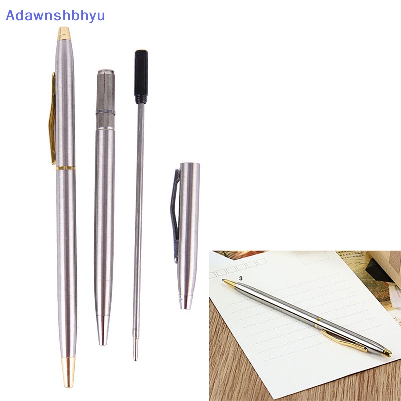 Adhyu 1pc Bolpoin Metal Alat Tulis Stainless Steel Rod Rotag Pen Ballpen ID