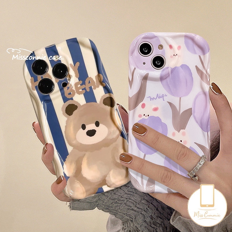 Casing Beruang Motif Garis Lucu Motif Bunga Tulip Kelinci Untuk Realme C21Y C55 C53 C25 C25Y C33 C35 C20A 5 6 5S 5i 7i C11 C25s C15 C3 C20 C30 C21 C11 2021 C12 C31 C17 Casing Tepi Melengkung Bergelombang 3D