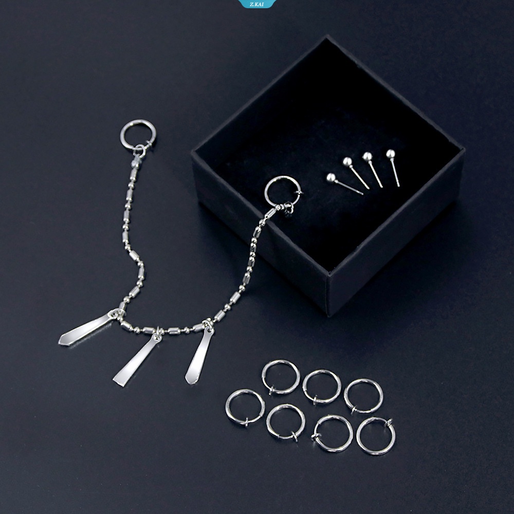 Anime Horimiya Miyamura Izumi Klip Telinga Bibir Rantai Anting Stainless Steel Punk Earrings Cosplay Prop Aksesoris [ZK]