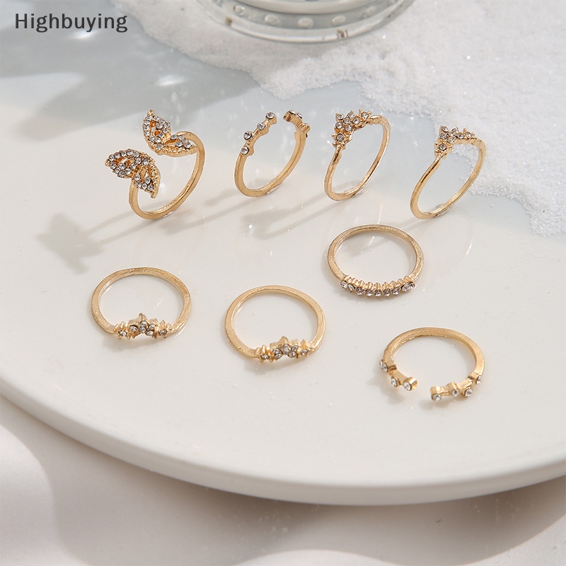 Hbid 8Pcs/Set Bohemian Butterfly Warna Emas Cincin Set Zirkon Bunga Daun Terbuka Cincin Untuk Wanita Sederhana Buku Jari Aksesoris Glory