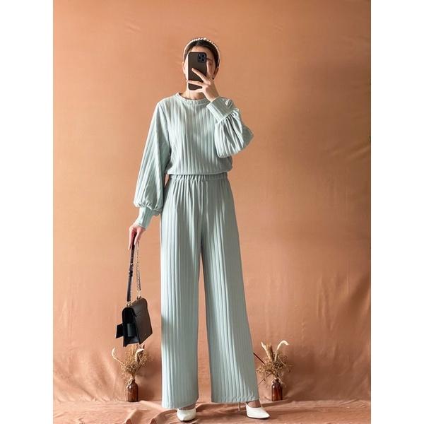 BEFAST - ZNF OOTD WANITA ONESET TEZA / ZOOLY CABLE SETELAN WANITA KNIT / Oneset Wanita Keluaran Terbaru / Fashion kekinian Remaja ABG Trendy / Set Atasan Lengan Panjang+Celana Kulot Panjang / Pakaian Casual Wanita Terlaris / Oneset Polos RIB