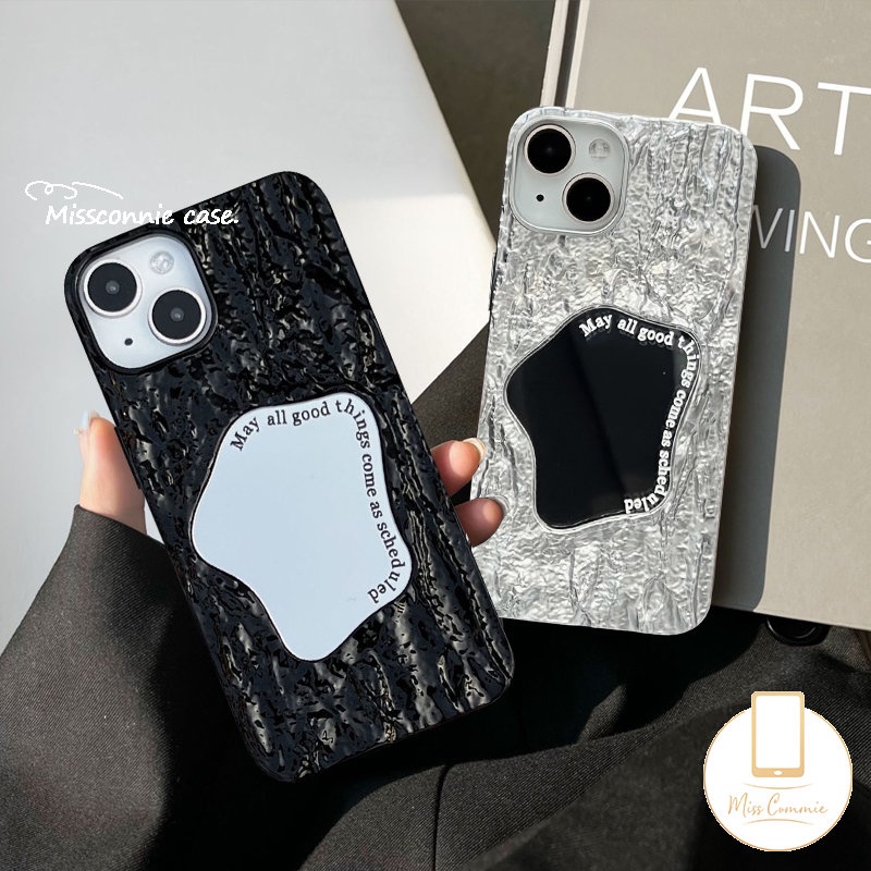 IPHONE Ins Fashion Kreatif Make Up Mirror Case Kompatibel Untuk Iphone11 13 14 12 Pro MAX 7Plus 8Plus XR X XS Max7 6 6S 8Plus SE 2020 Mewah Electroplate Plating Kerut Soft Cover