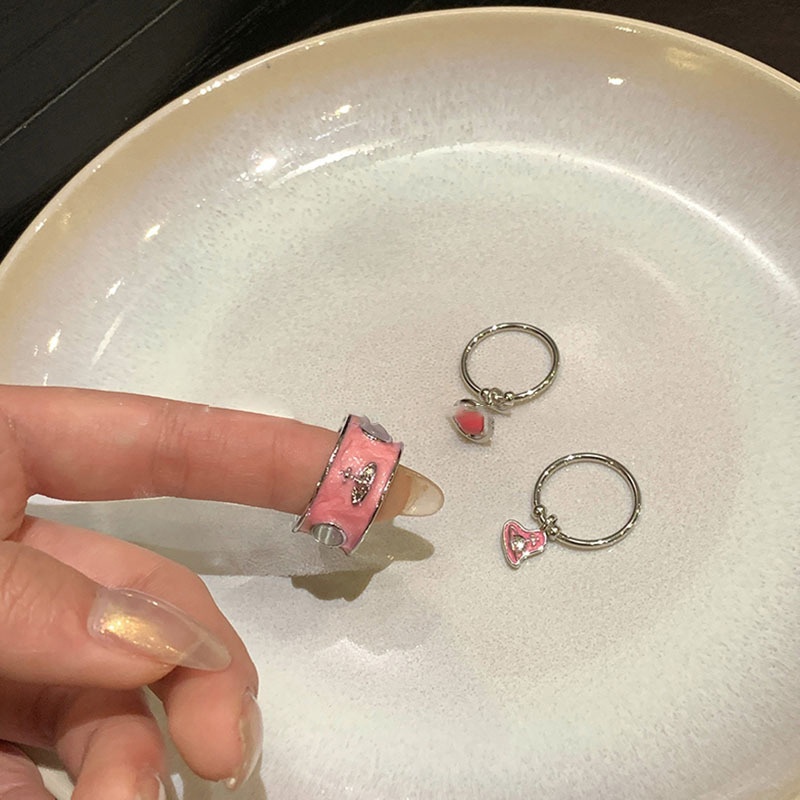 Cincin Geometris Hati Planet Bahan Alloy Korea Untuk Anak Perempuan
