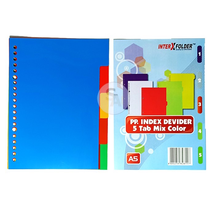 

INTERXFOLDER - PP Index Divider 5 Tab Mix Colour A5 - Set