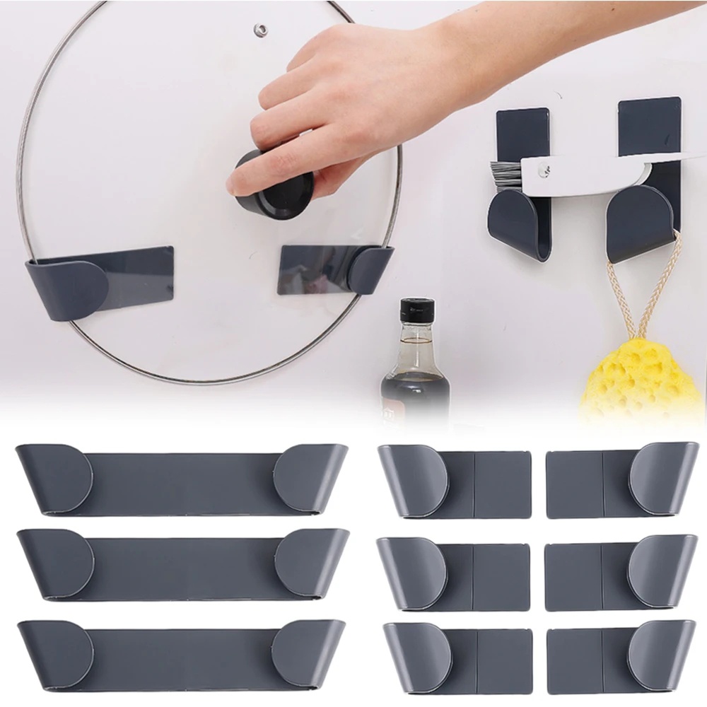 Rak Penyimpanan Penutup Panci Siam Rumah Tangga/Holder Tutup Panci Tempel Dinding Tempat Gantung/Perlengkapan Rak Penyimpanan Dapur Plastik/Tanpa Meninju Self-Adhesive Pot Lid Organizer Rack