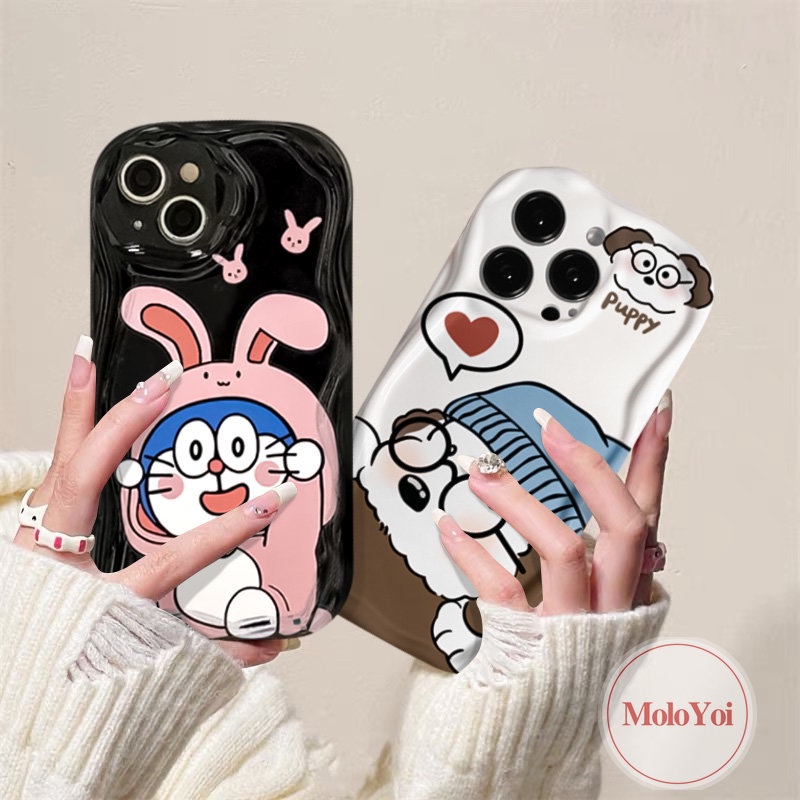 Cute Puppy Soft Tpu Couple Back Case Kompatibel Untuk iPhone XR XS X Max 8Plus 7 6s 8 6 Plus 11 14 13 12 Pro Max 7Plus SE 2020 Kartun Lucu Doraemon Kelinci Ponsel Cover