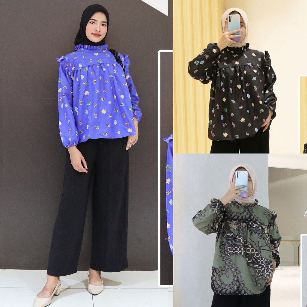 IZANY BLOUSE Wanita Rumbai 009 / Atasan Wanita Motif