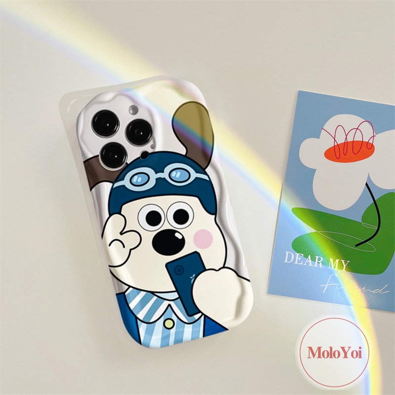 IPHONE Casing Belakang Airbag Glossy 3D Wavy Curved Edge Kompatibel Untuk Iphone11 12 13 14 Pro Max 6 8 6s 7plus XR XS X Max SE 2020 Couple Kartun Lucu Anjing Gromit Lembut Tpu Cover