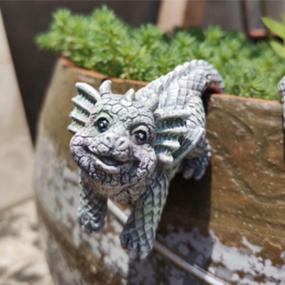 [Elegan] Patung Naga 3D Lucu Desktop Pot Bunga Dekorasi Climbing Yard Decor Ornamen Resin