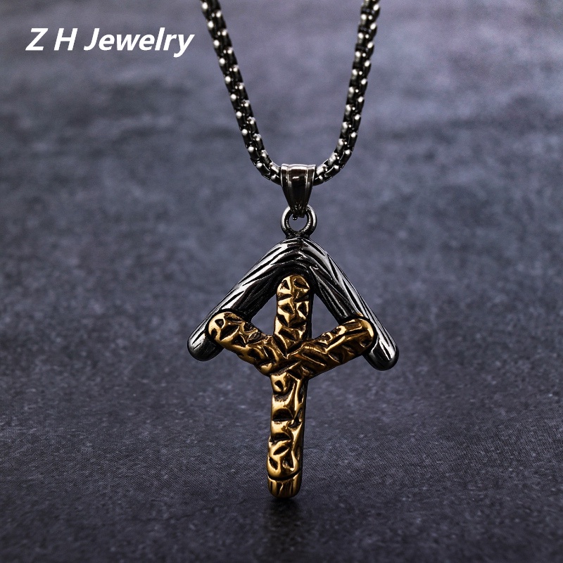 Z H Perhiasan Vintage Nordic Viking Rune Sanya Panah Liontin Fashion Pria Anti Karat Kalung Hip Hop Pesta Baja Titanium Perhiasan Aksesoris Grosir