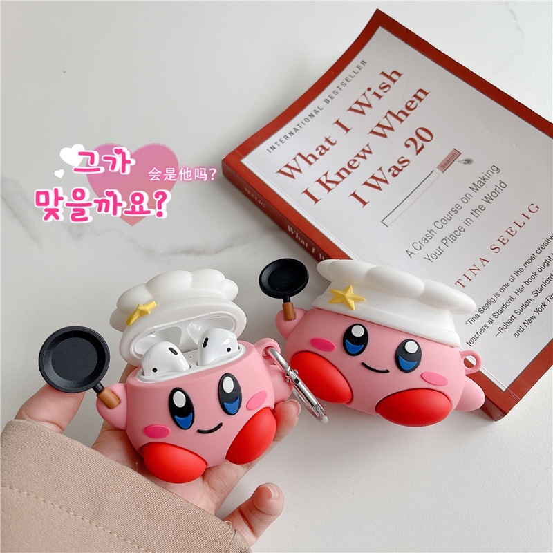 3d Lucu Kartun Cook Kirby Dengan Cooker Bluetooth Earphone Anti-Jatuh Pink Case Pelindung Cover Untuk Airpods1 2 3 Pro i12 i10 i11 i9s inpods 12 13 Pro i13 Airpods3 TWS Shell