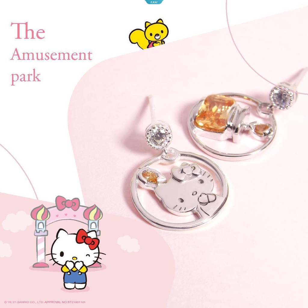 Sanrio Kawaii Fantasy Paradise Hello Kitty Jam Kristal925Perak Anting Stud Earrings Kwaii Perhiasan Hadiah Ulang Tahun Gadis Anting [ZK]