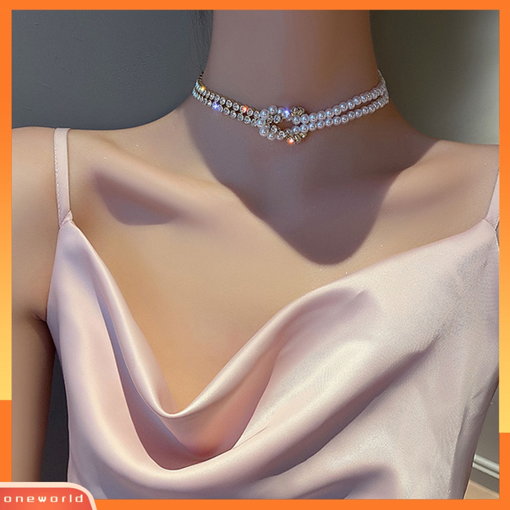 [ONE] Choker Lustre Mutiara Imitasi Perhiasan Wanita Double Layers Patchwork Rantai Kalung Untuk Hari Ibu