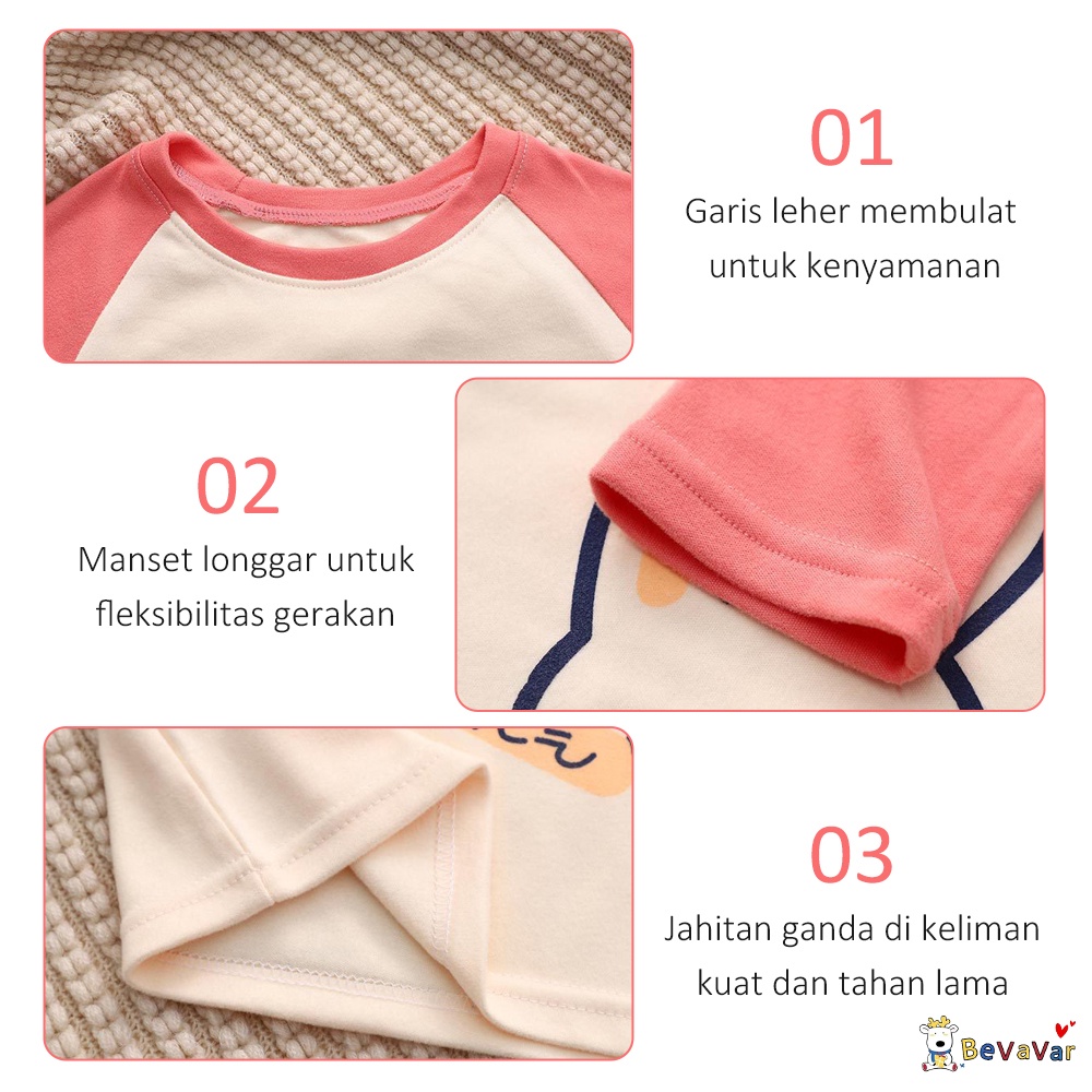 BEVAVAR Kaos Anak Piyama Kaos Anak Motif Lucu/Baju Tidur Anak perempuan laki-laki Lengan Panjang