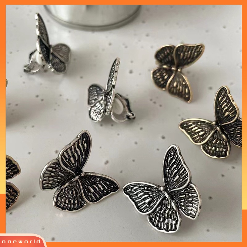 [ONE] 1pasang Anting Kupu-Kupu Vintage 3D Desain Hip Hop Retro Electroplating Anting Tusuk Geometris Untuk Wanita
