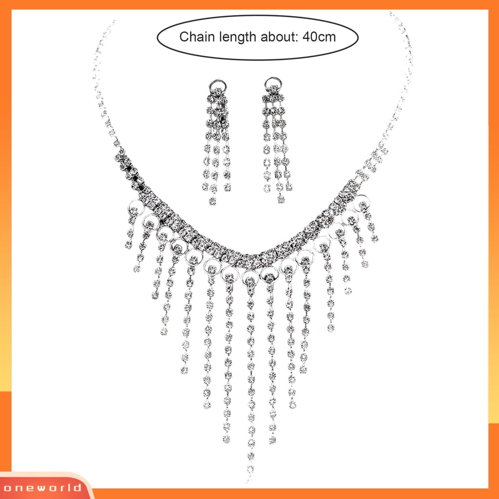 [ONE] 1set Anting Rumbai Berlian Imitasi Bertatahkan Temperamen Pengerjaan Indah Pengerjaan Tinggi Gloss Rumbai Dekorasi Shinyny Makan Berat Wanita Perhiasan Kalung Pernikahan Aksesori