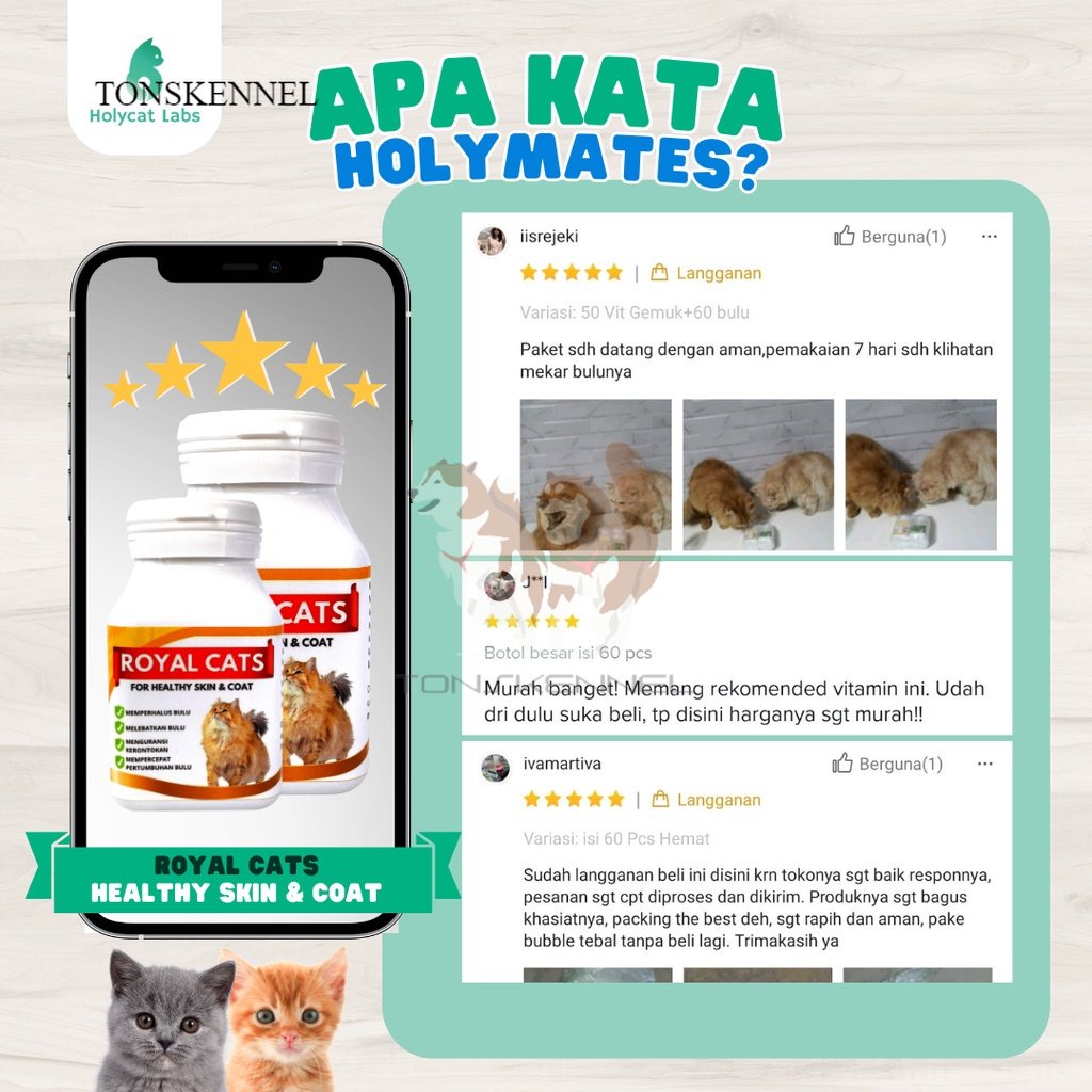 Vitamin Bulu Rontok Melebatkan Mengkilapkan Bulu Kucing Royal Cats For Healthy Skin and Coat