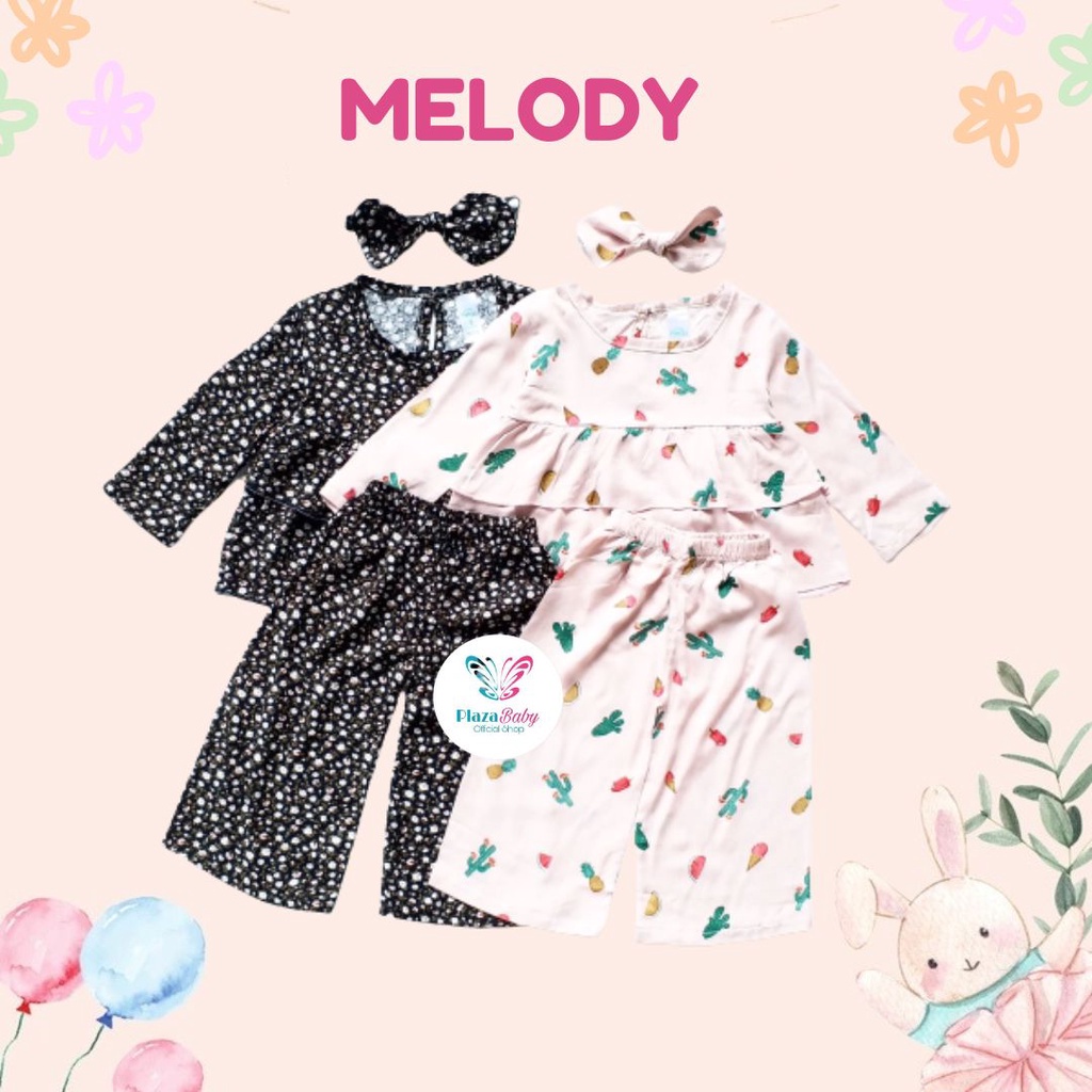 Plazababyku MX MELODY RAYON SETELAN BANDO setelan bayi motif bunga yang lucu free headband
