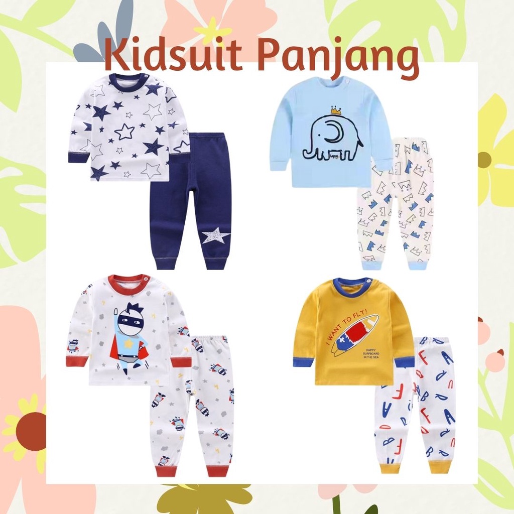 Plazababyku KIDS SUIT PIYAMA PANJANG Setelan Anak Bahan Kaos Celana Berkualitas Import H1-1