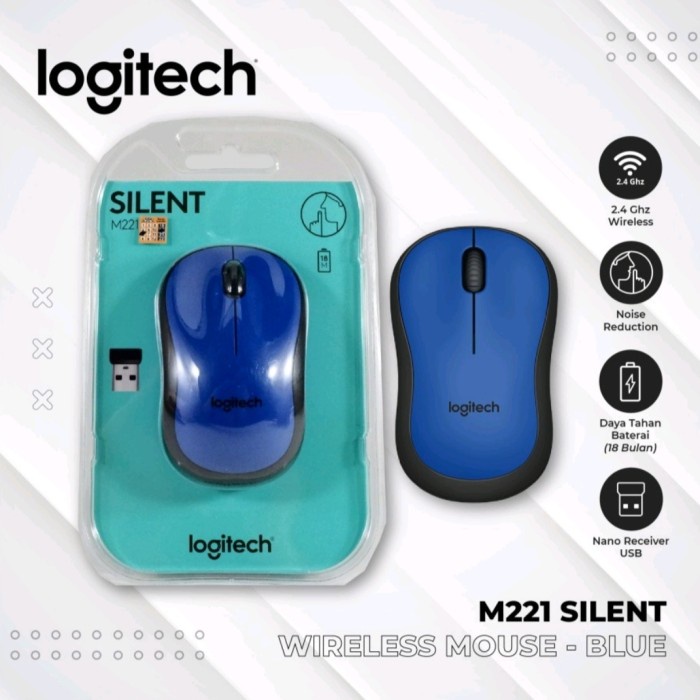 Logitech M221 Mouse Wireless Silent Click - Mouse Logitech M221 RESMI - Biru
