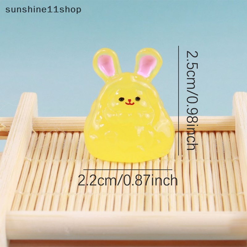 Sho 2pcs Miniatur Boneka Kartun Kelinci Bercahaya Lucu Resin Bunny Ornamen Mobil Dekorasi Rumah N