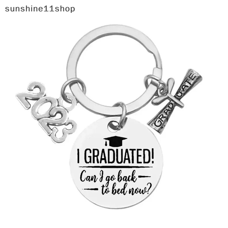 Sho Gantungan Kunci Liontin Stainless Steel Bulat Siswa2023Musim Wisuda Hadiah Bachelor Topi Hadiah Tulisan Logam Key Ring N