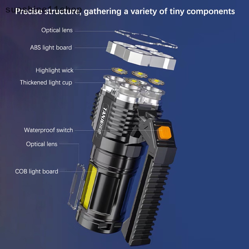 Sho Senter High Lumens Rechargeable, Anti Air Senter Genggam Ampuh N