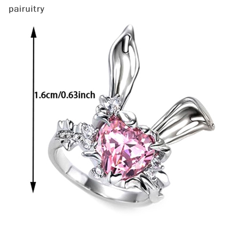 Prt Baru Indah Telinga Kelinci Cincin Dapat Disesuaikan Bunny Zirkon Perhiasan Pembukaan Cincin Untuk Gadis Pasangan Wanita Valene Hadiah Hari PRT