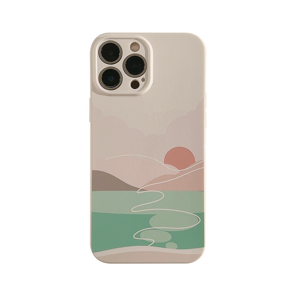 IPHONE Ins Sunset Landscape Silikon Case Untuk Iphone14 11 12 13 PRO MAX Casing Cover Pelindung AT0317