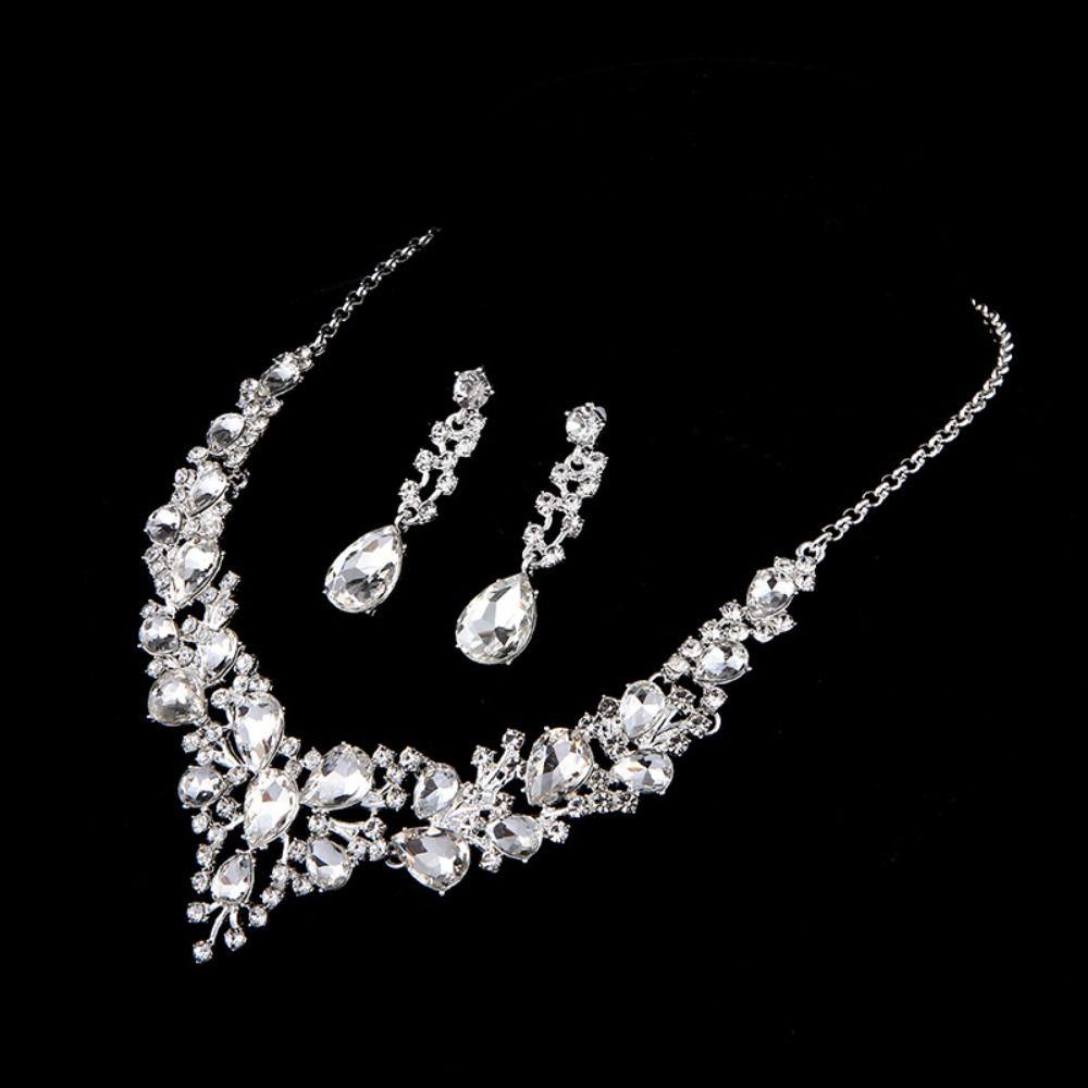 Mxbeauty Set Perhiasan Pernikahan Elegan Jewelry Gift Neckchain Daun Bentuk Cabang Aksesoris Perhiasan Temperamen Wanita Kalung