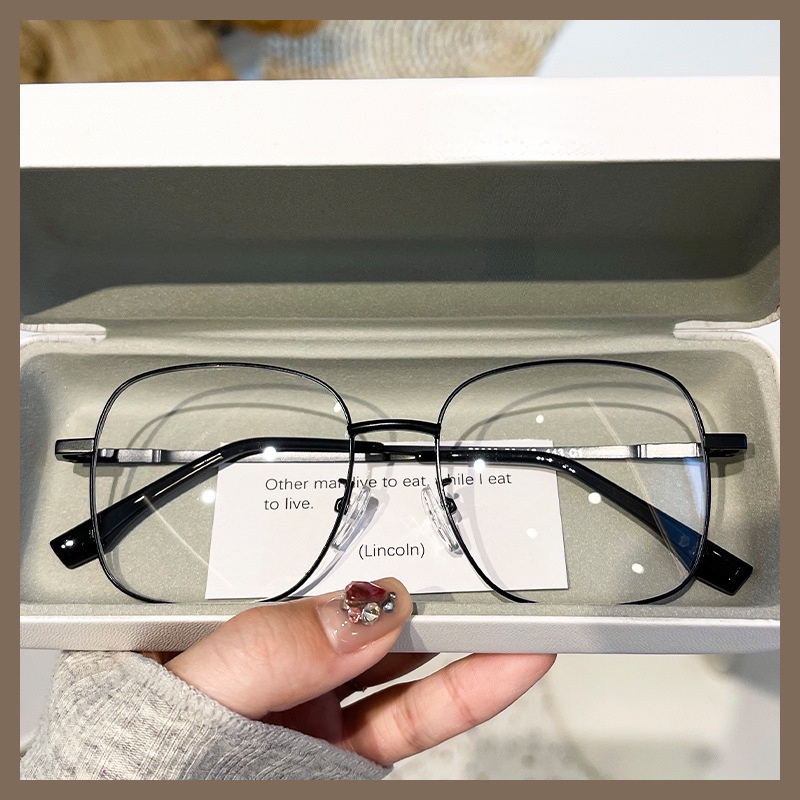 (YUZHU) Kacamata Bingkai Oversized Gaya Sekolah Ultra Ringan Frame Metal Square Anti Blue Light Eyeglasses Untuk Wanita