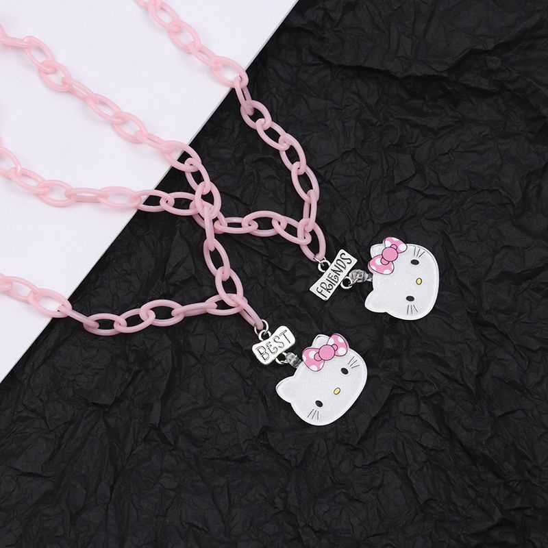 Niche Gaya Baru Hip Hop Manis Keren Gadis Panas Y2K Manik-Manik Bulat Lucu kitty Kucing Pink Cinta Hati Lock Kalung Hadiah Pacar