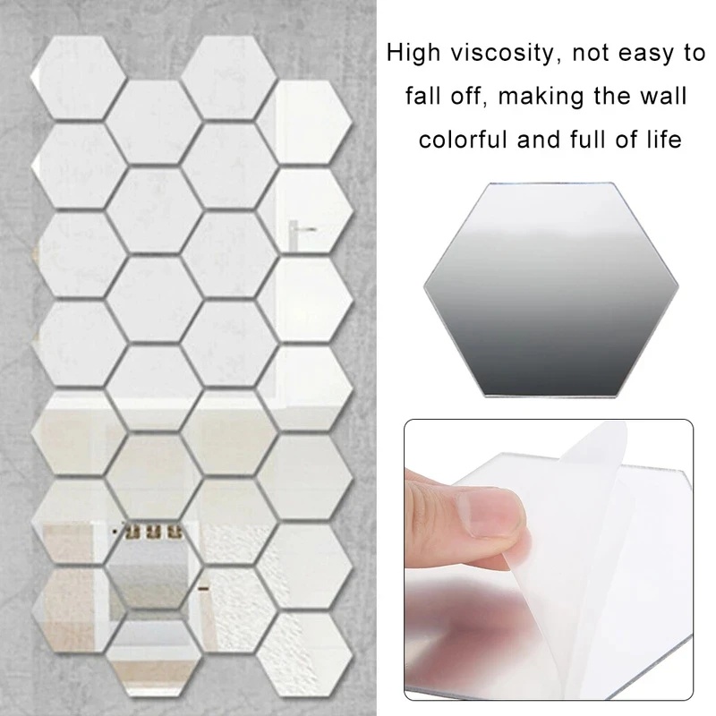 Removable Wall Sticker Kamar Tidur Kamar Mandi Rumah DIY Dekorasi Stiker Dinding Hexagon Acrylic Self Adhesive Mosaic Tiles Decals DIY Dekorasi Rumah Seni Cermin 3D Mirror Wall Stickers