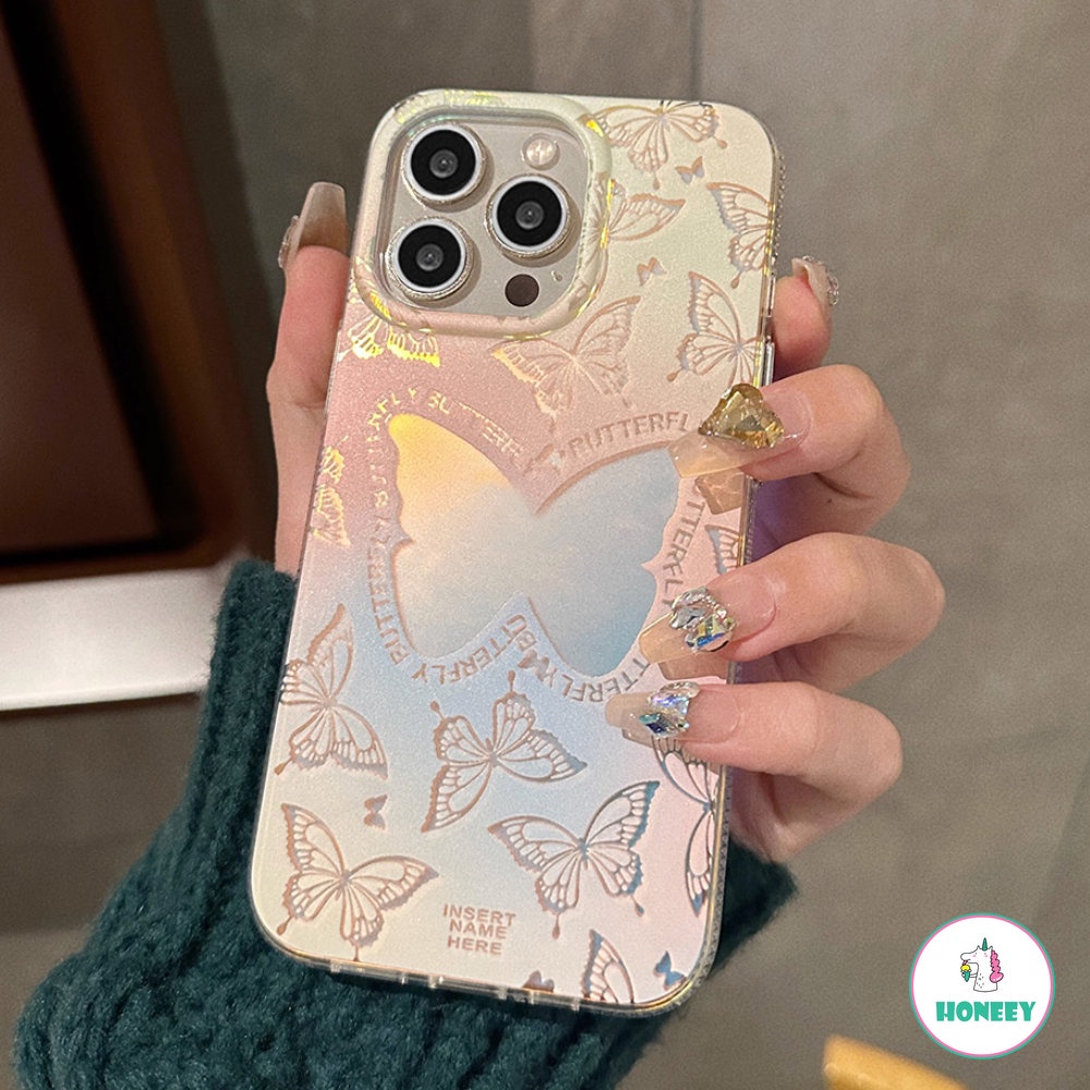 IPHONE Case Kupu-Kupu Gradasi Motif Ganda Kompatibel Untuk Iphone14 13 12 Pro Max11 Lembut TPU Shockproof Pelindung Ponsel Cover