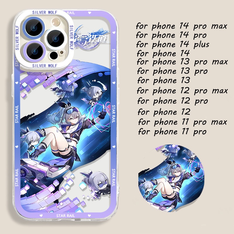 IPHONE Honkai Star Rail Himeko Phone Case Kompatibel Untuk Iphone14 11 13 12 Pro Max XS XR X8 7 6S Plus Casing Serigala Perak Mini Qingque Transparan TPU Silikon Shockproof Cover