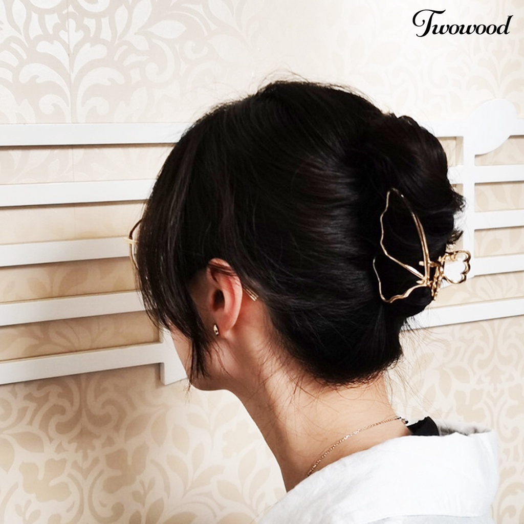 Twowood Lady Hair Grip Strong Grip Electroplated Non-slip Cross Teeth Hollow Out Hiasan Rambut Warna Solid Bentuk Kupu-Kupu Cakar Klip Alat Styling Rambut