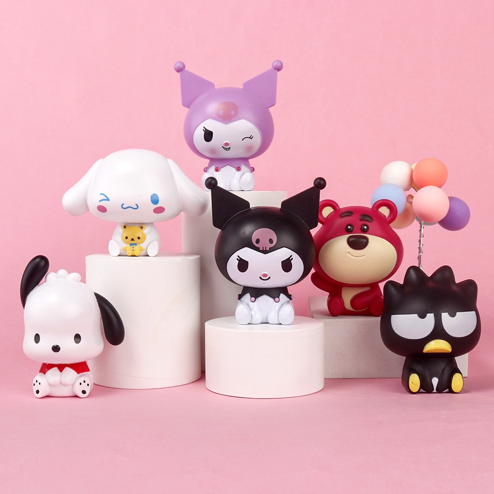 Figure Sanrio Kuromi Cinnamoroll Pochacco Plastik Model Boneka Mini Hiasan Kue Anak