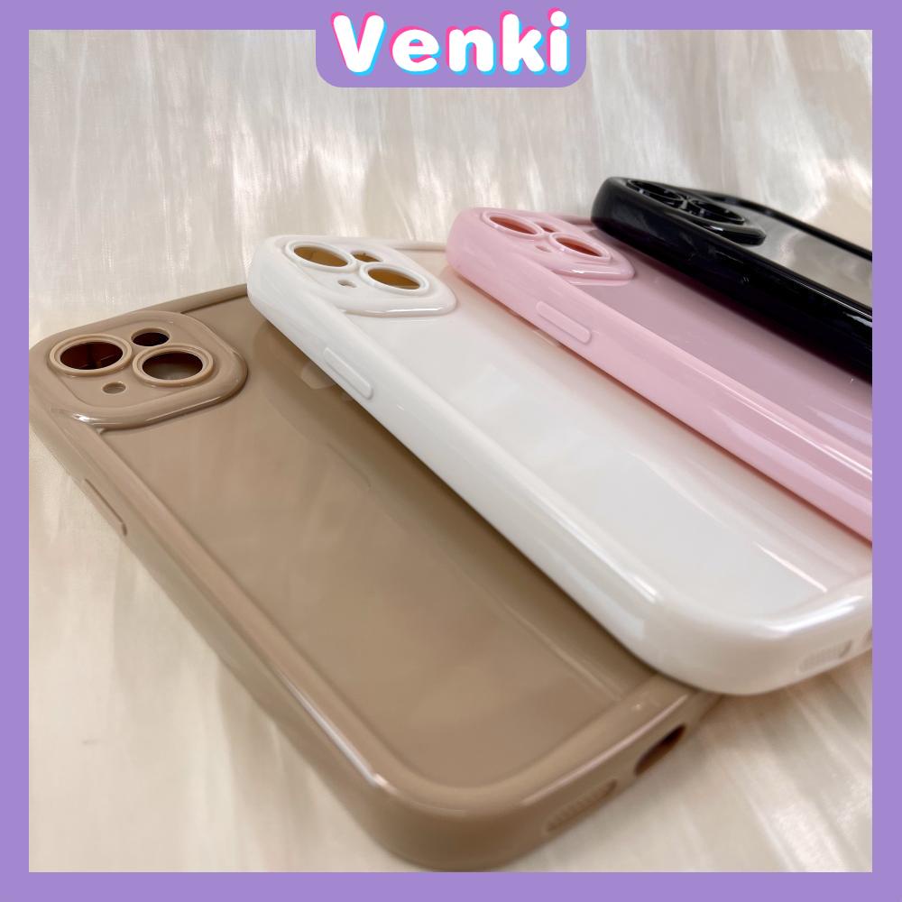 VENKI - Untuk iPhone 14 Pro Max iPhone Case Gloss Cream Warna Sedang Lucu Airbag Shockproof Case Perlindungan Kamera Pink Putih Hitam Kompatibel dengan iPhone 13 Pro max 12 Pro Max 11