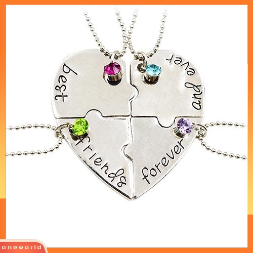 [WOD] 4pcs/set Sahabat BFF Puzzle Persahabatan Berlian Imitasi Jantung Pencocokan Kalung