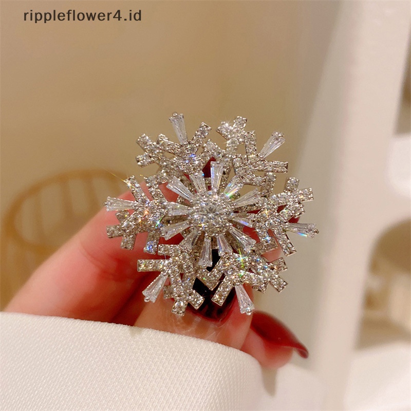 {rippleflower4.id} Pin Fashion Ch Rotatable Spinner Kristal Berlian Imitasi Bros Snowflake Bros Pin Untuk Wanita Perhiasan Pernikahan Bros Aksesori~