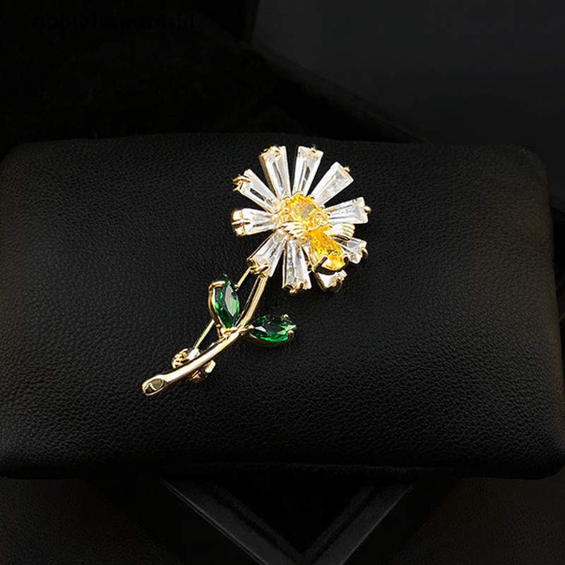 {rippleflower4.id} Manis Lucu Fashion Bertatahkan Zirkon Bunga Bros Sederhana Merah Muda Bunga Matahari Korsase Perempuan Anti-Cahaya Tetap Pin Tanaman Bros Perhiasan~
