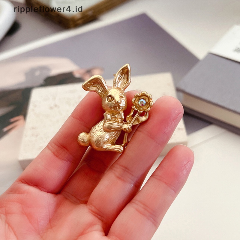 {rippleflower4.id} Fashion Retro Golden Rabbit Bros Untuk Wanita Lucu Hewan Pin Unisex Bunny Pesta Santai Bros Pin Hadiah~