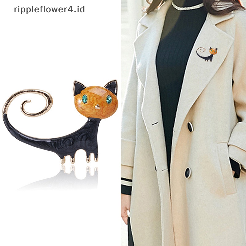 {rippleflower4.id} 1pcs Enamel Lucu Kucing Bros Untuk Wanita Kitty Pin Brooch 2warna Perhiasan Hewan~