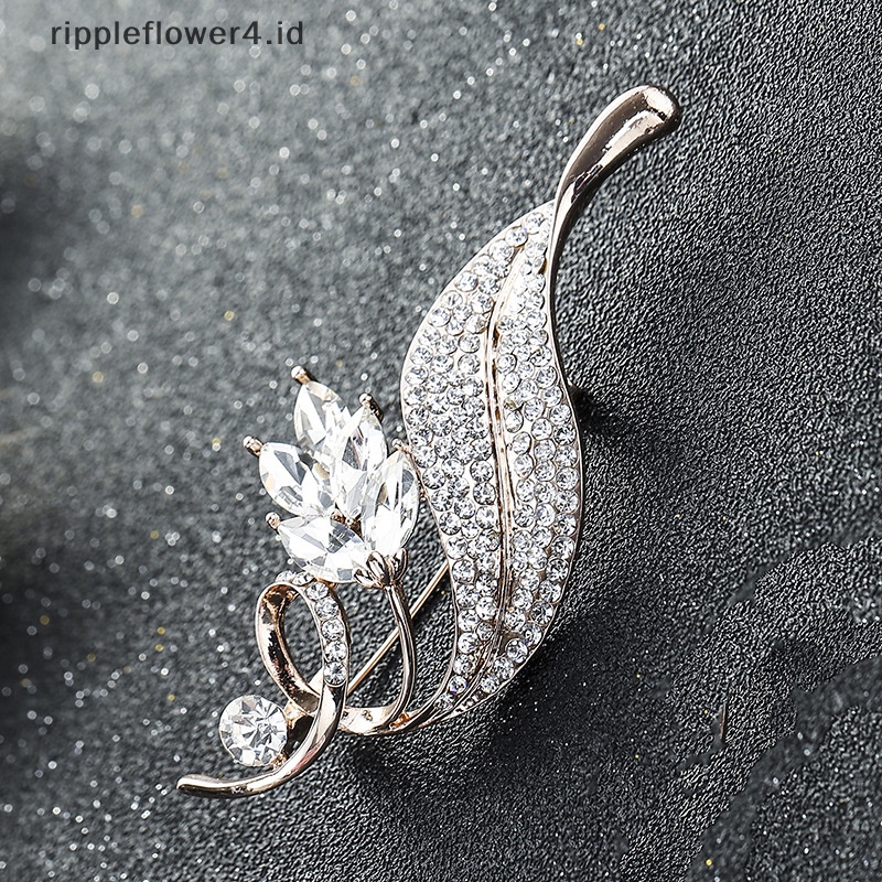 {rippleflower4.id} Bros Zirkon Biru Putih Wanita Trendi Pesona Perhiasan Warna Emas Perak Brooche~