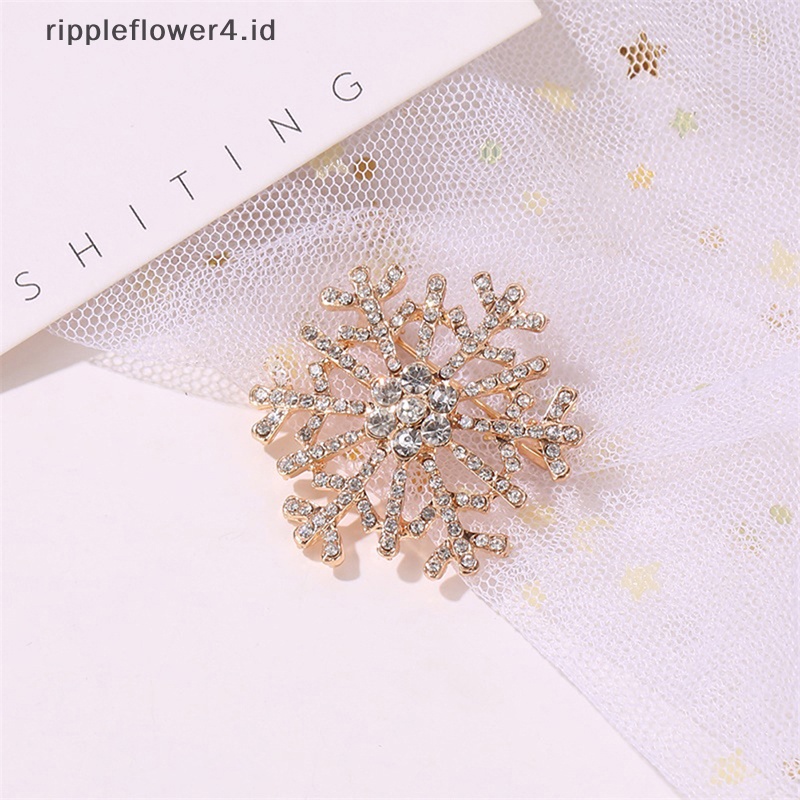 {rippleflower4.id} Pin Pakaian Berlian Imitasi Bros Snowflake Lapis Emas Silver Untuk Wanita~