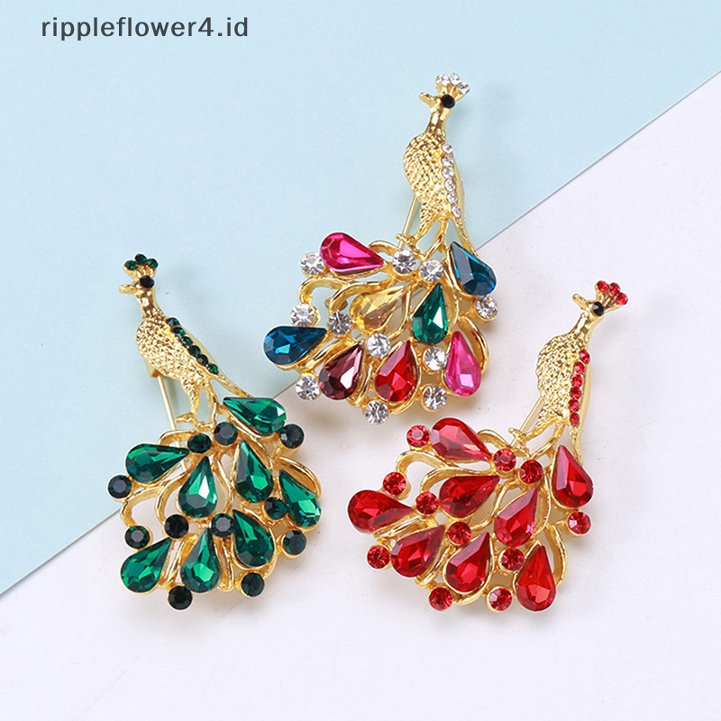 {rippleflower4.id} Retro Hewan Bros Berkilau Berlian Imitasi Merak Bros Hewan Bros Pin Perhiasan Hadiah Aksesoris Pakaian Ornamen~