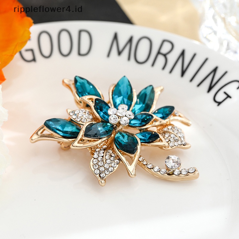 {rippleflower4.id} Indah Zirkon Bros Bunga Elegan Untuk Wanita Gaun Syal Topi Mantel Pakaian Fashion Cocok Aksesoris~