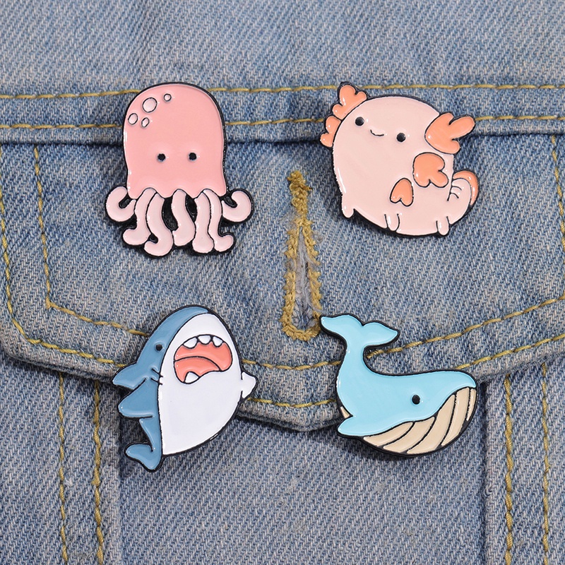 Kartun Hewan Laut Enamel Pin Bros Ikan Paus Hiu Lucu Bros Kerah Lencana Perlindungan Laut Badge Ransel Perhiasan Hadiah Untuk Teman
